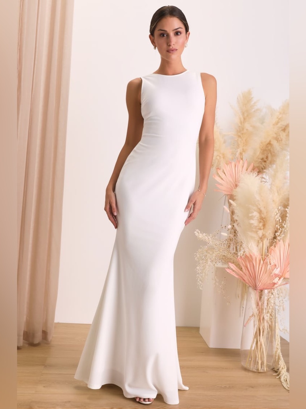 Lulus Va Va Voom White Backless Sleeveless Mermaid Maxi Dress NWT M